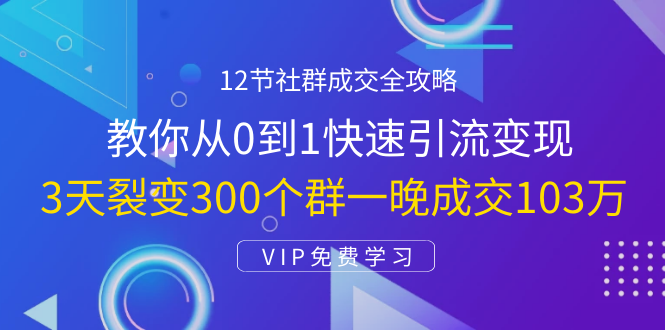 12节社群成交全攻略：从0到1快速引流变现，3天裂变300个群一晚成交103万-52资源库