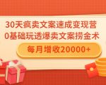 30天疯卖文案速成变现营,0基础玩透爆卖文案捞金术!每月增收20000+-52资源库