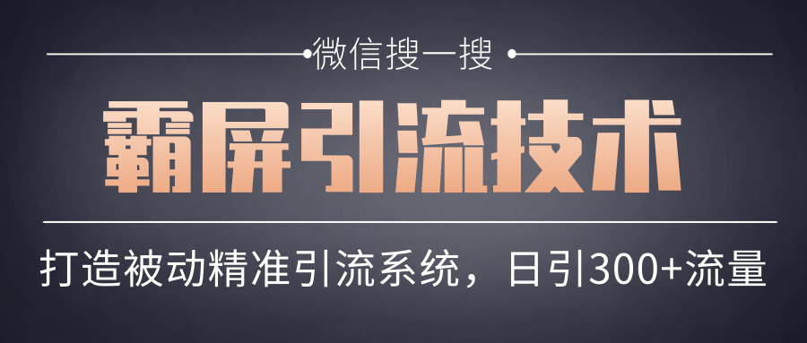 微信搜一搜霸屏引流技术，打造被动精准引流系统，轻松日引300+流量-52资源库