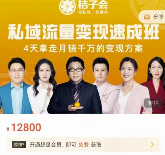 桔子会·私域流量变现速成班，4天拿走月销千万的变现方案 价值12800元-52资源库
