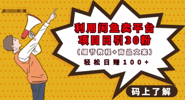 利用闲鱼卖平台项目课程资源日引流30+精准粉丝，轻松日赚100+，积累人脉可实现二次变-52资源库