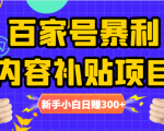百家号暴利内容补贴项目,图文10元一条,视频30一条,新手小白日赚300+-52资源库