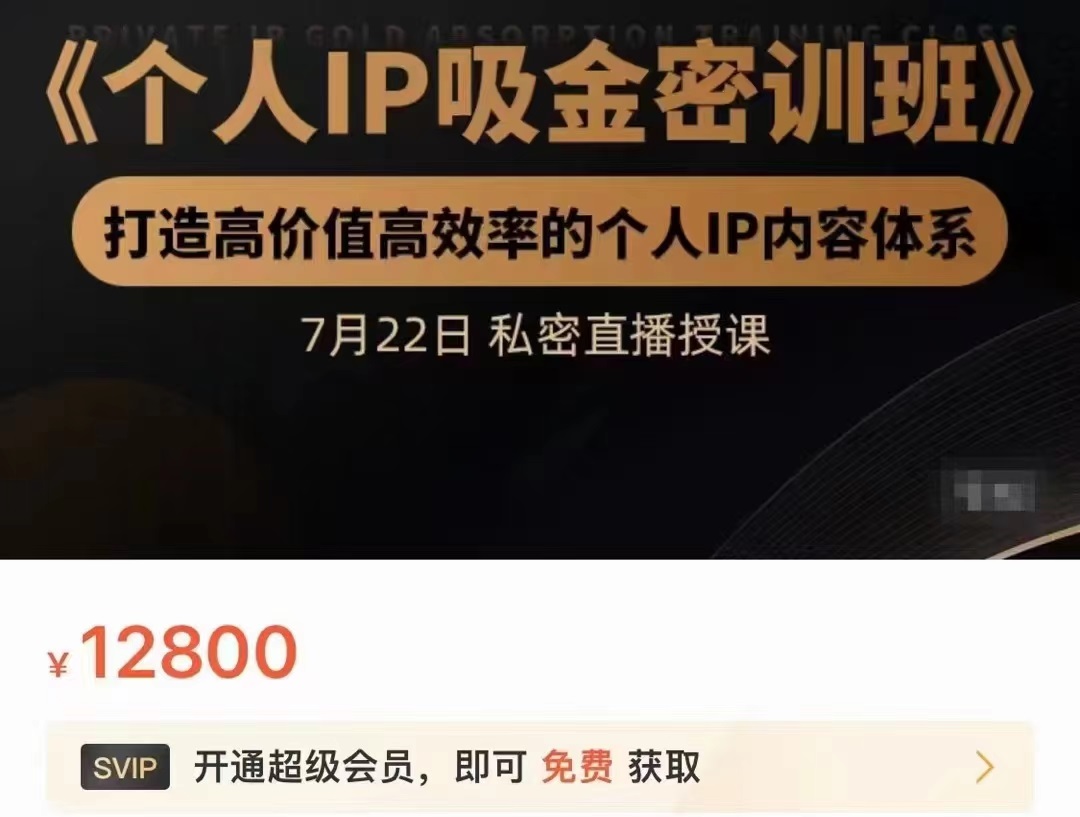 个人IP吸金密训班，打造高价值高效率的个人IP内容体系（价值12800元）-52资源库