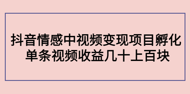 副业孵化营第5期：抖音情感中视频变现项目孵化 单条视频收益几十上百-52资源库