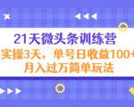 21天微头条训练营，实操3天，单号日收益100+月入过万简单玩法-52资源库