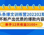 头条爆文训练营202202期,不断产出优质的爆款内容,新手12天收益3100+-52资源库