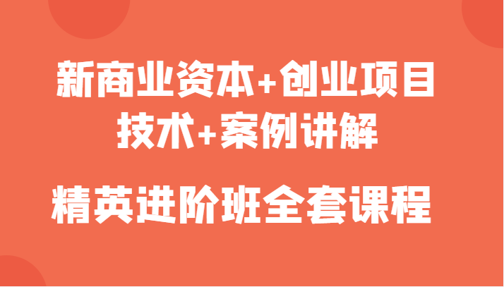 新商业资本+创业项目，技术+案例讲解，精英进阶班全套课程-52资源库