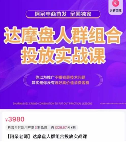 阿呆电商·达摩盘人群组合投放实战课，你以为推广不赚钱是技术问题，其实是你没有选好高价值消费客群-52资源库