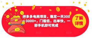 2023拼多多电商项目,稳定一天300~3000+,门槛低,出单快,一部手机即可完成-52资源库