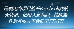 跨境电商项目脸书Facebook商城无货源,低投入高利润,熟练操作后月收入不会低于1W-3W-52资源库