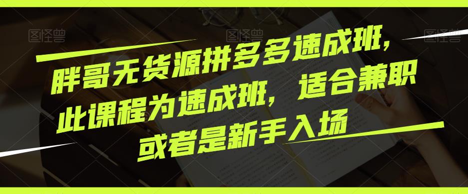 胖哥无货源拼多多速成班，此课程为速成班，适合兼职或者是新手入场-52资源库