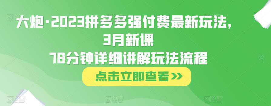 大炮·2023拼多多强付费最新玩法，3月新课​78分钟详细讲解玩法流程-52资源库