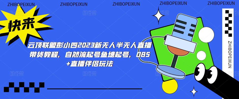 云顶联盟彭小四2023新无人半无人直播带货教程，自然流起号鱼塘起号，OBS+直播伴侣玩法-52资源库