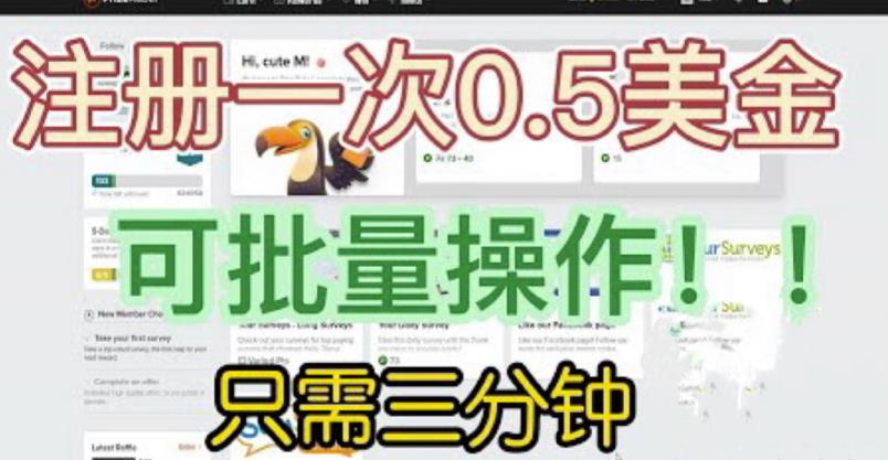 国外项目注册一次0.5美金，只需三分钟无脑操作，可批量同时放大操作，小白工作室福利【揭秘】-52资源库
