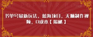 书单号最新玩法,蓝海项目,无脑制作视频,0成本【揭秘】-52资源库