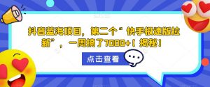 抖音蓝海项目,第二个“快手极速版拉新”,一周搞了7000+【揭秘】-52资源库
