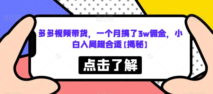 多多视频带货，一个月搞了3w佣金，小白入局超合适【揭秘】-52资源库