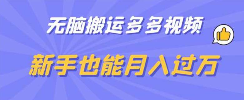 无脑搬运多多视频，新手也能月入过万【揭秘】-52资源库