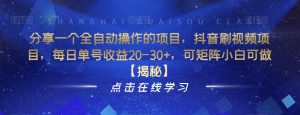 分享一个全自动操作的项目,抖音刷视频项目,每日单号收益20-30+,可矩阵小白可做【揭秘】-52资源库
