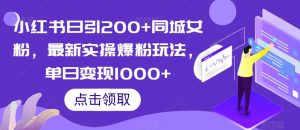 小红书日引200+同城女粉,最新实操爆粉玩法,单日变现1000+【揭秘】-52资源库