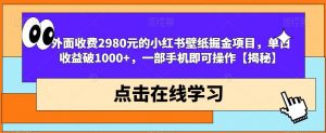 外面收费2980元的小红书壁纸掘金项目,单日收益破1000+,一部手机即可操作【揭秘】-52资源库