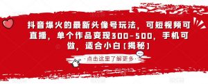 抖音爆火的最新头像号玩法,可短视频可直播,单个作品变现300-500,手机可做,适合小白【揭秘】-52资源库