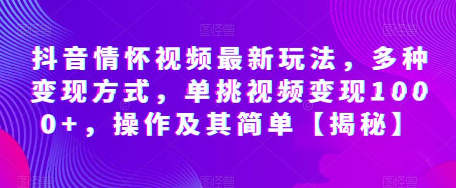 抖音情怀视频最新玩法，多种变现方式，单挑视频变现1000+，操作及其简单【揭秘】-52资源库