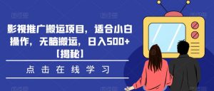 影视推广搬运项目,适合小白操作,无脑搬运,日入500+【揭秘】-52资源库