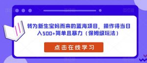转为新生宝妈而来的蓝海项目,操作得当日入500+简单且暴力(保姆级玩法)【揭秘】-52资源库