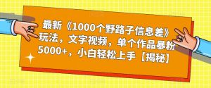 最新《1000个野路子信息差》玩法,文字视频,单个作品暴粉5000+,小白轻松上手【揭秘】-52资源库