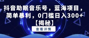 抖音助眠音乐号,蓝海项目,简单暴利,0门槛日入300+【揭秘】-52资源库