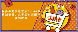 拼多多新手运营从0-100单策划课程,从零起步到爆单详细教程-52资源库