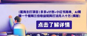 【蓝海主打项目】多多v计划+小红书商单,AI剪辑一个视频三份收益矩阵打法月入十万【揭秘】-52资源库