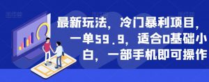 最新玩法,冷门暴利项目,一单59.9,适合0基础小白,一部手机即可操作【揭秘】-52资源库