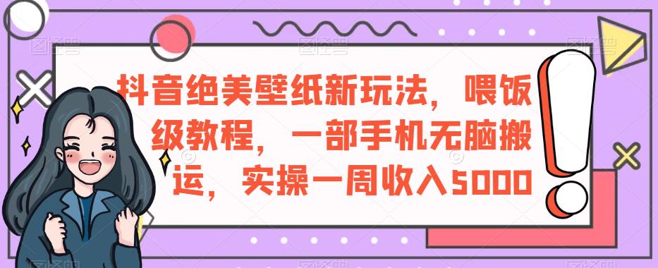 抖音绝美壁纸新玩法，喂饭级教程，一部手机无脑搬运，实操一周收入5000【揭秘】-52资源库