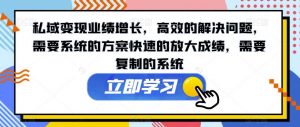 私域变现业绩增长,高效的解决问题,需要系统的方案快速的放大成绩,需要复制的系统-52资源库