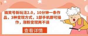 搞笑号新玩法2.0,10分钟一条作品,3种变现方式,1部手机即可操作,涨粉变现两不误-52资源库