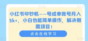 小红书印钞机——号成单账号月入5k+,小白也能简单操作,解决刚需项目【揭秘】-52资源库