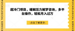 超冷门项目,缓解压力解梦咨询,多平台操作,轻松月入过万【揭秘】-52资源库