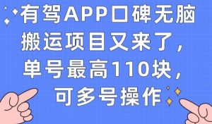 有驾APP口碑无脑搬运项目又来了,单号最高110块,可多号操作-52资源库