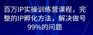 百万IP实操训练营课程,完整的IP孵化方法,解决做号99%的问题-52资源库
