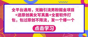 全平台通用,无脑引流男粉掘金项目+送原创美女写真集+全套软件打包,包过原创不限流,发一个爆一个【揭秘】-52资源库