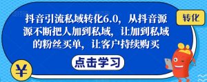 抖音引流私域转化6.0,从抖音源源不断把人加到私域,让加到私域的粉丝买单,让客户持续购买-52资源库