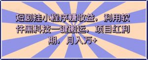 短剧挂小程序赚收益,利用软件黑科技一键搬运,项目红利期,月入万+【揭秘】-52资源库