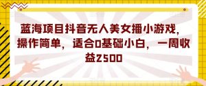 蓝海项目抖音无人美女播小游戏,操作简单,适合0基础小白,一周收益2500【揭秘】-52资源库