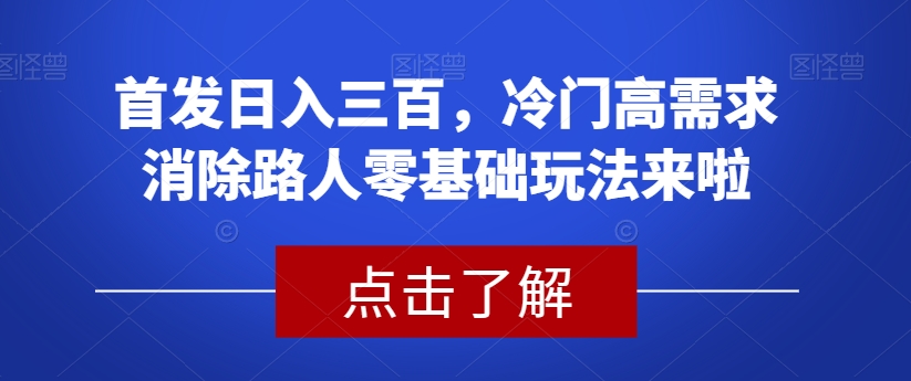 首发日入三百，冷门高需求消除路人零基础玩法来啦【揭秘】-52资源库