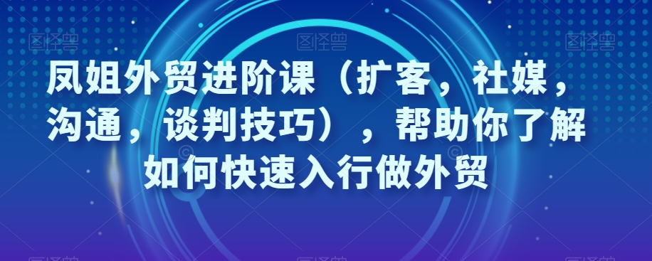 凤姐外贸进阶课（扩客，社媒，沟通，谈判技巧），帮助你了解如何快速入行做外贸-52资源库