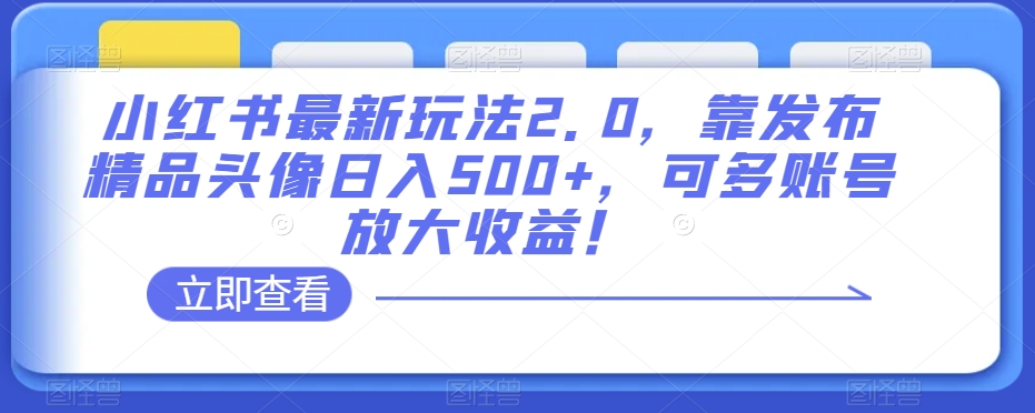 小红书最新玩法2.0，靠发布精品头像日入500+，可多账号放大收益！【揭秘】-52资源库