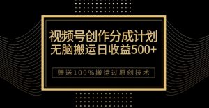 最新视频号创作分成计划,无脑搬运一天收益500+,100%搬运过原创技巧【揭秘】-52资源库