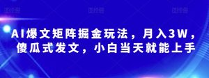 AI爆文矩阵掘金玩法,月入3W,傻瓜式发文,小白当天就能上手【揭秘】-52资源库